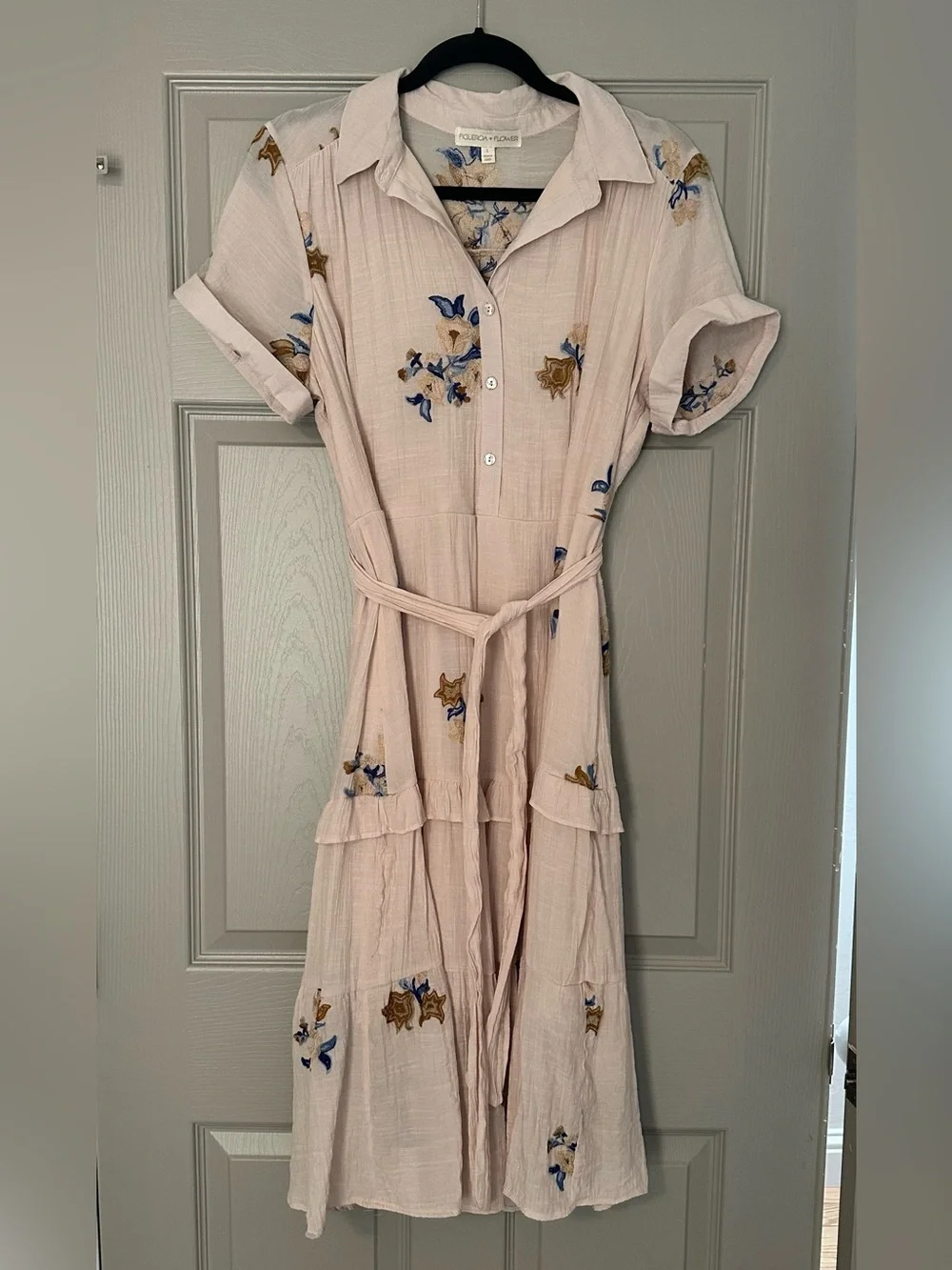 Figueroa & Flower Tiered Midi Dress With Embroidered Floral Accents